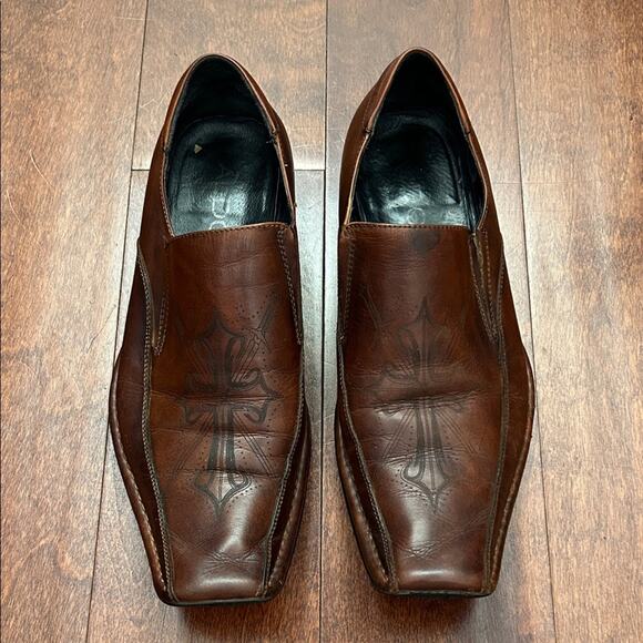 Aldo Men\'s Brown Leather Slip-On Loafers w/ Cross Design Imprinted, Size 10 (43) main image 16